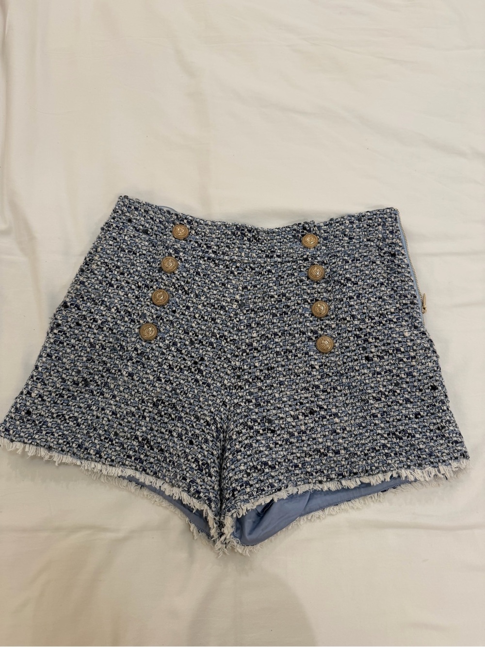 Generation Love Navy Tweed High-Waist Button Front Shorts